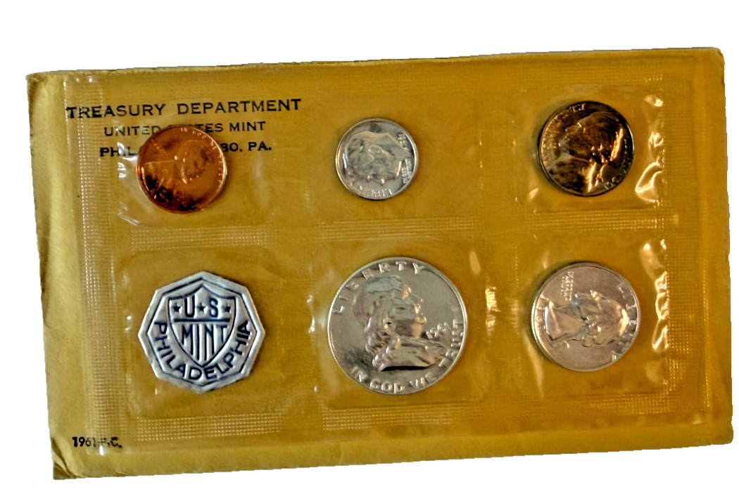1961 U.S. Mint Proof Set – Complete 5-Coin Set with Original Opened Envelope