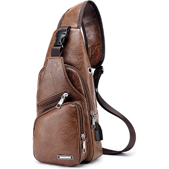 LEBULLBRO Men Sling Backpack Genuine Leather Chest Crossbody Travel Shoulder Bag
