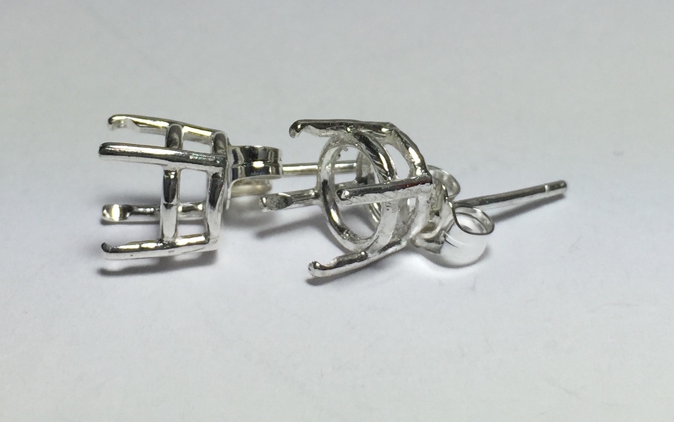 Two Round Sterling Silver Cast Wire Pre-Notched Earring Settings (6.5-12mm)