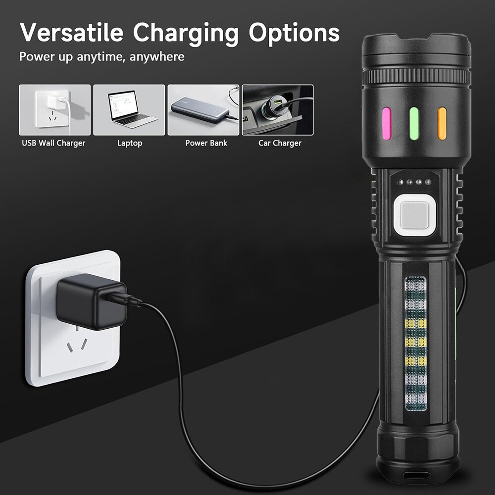 2 Pack 99000000lm Tactical Flashlight Super Bright Rechargeable LED Work Lights