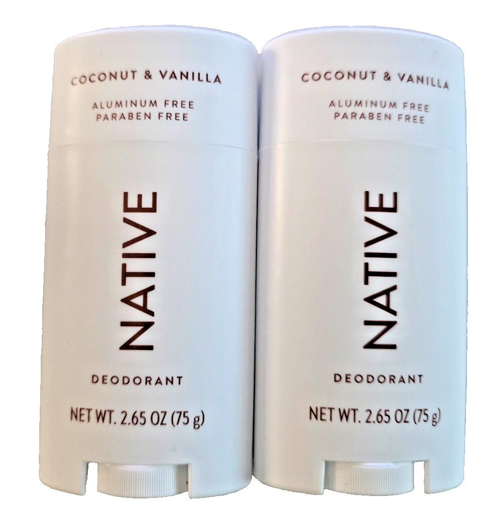 Native - Coconut and Vanilla Deodorant Aluminum Free 2.65 oz NEW x 2