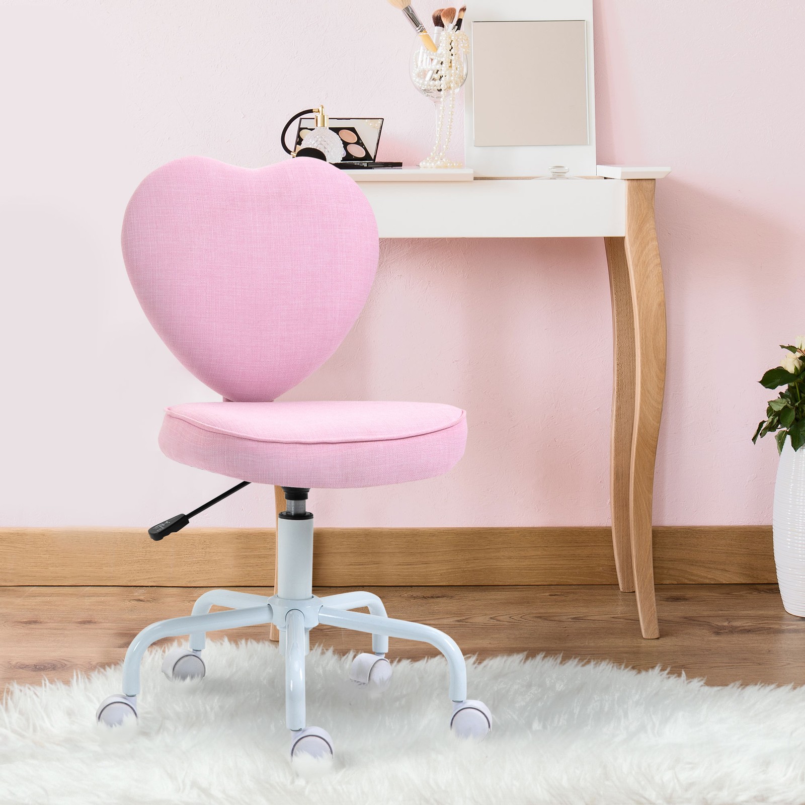 Heart Love Shaped Design Office Chair with Adjustable Height, Pink