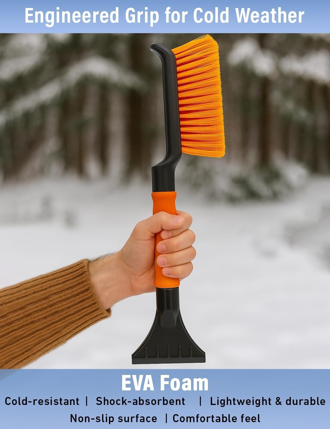Efficient 17" Snow Brush & Ice Scraper with Foam Grip - Perfect for Winter
