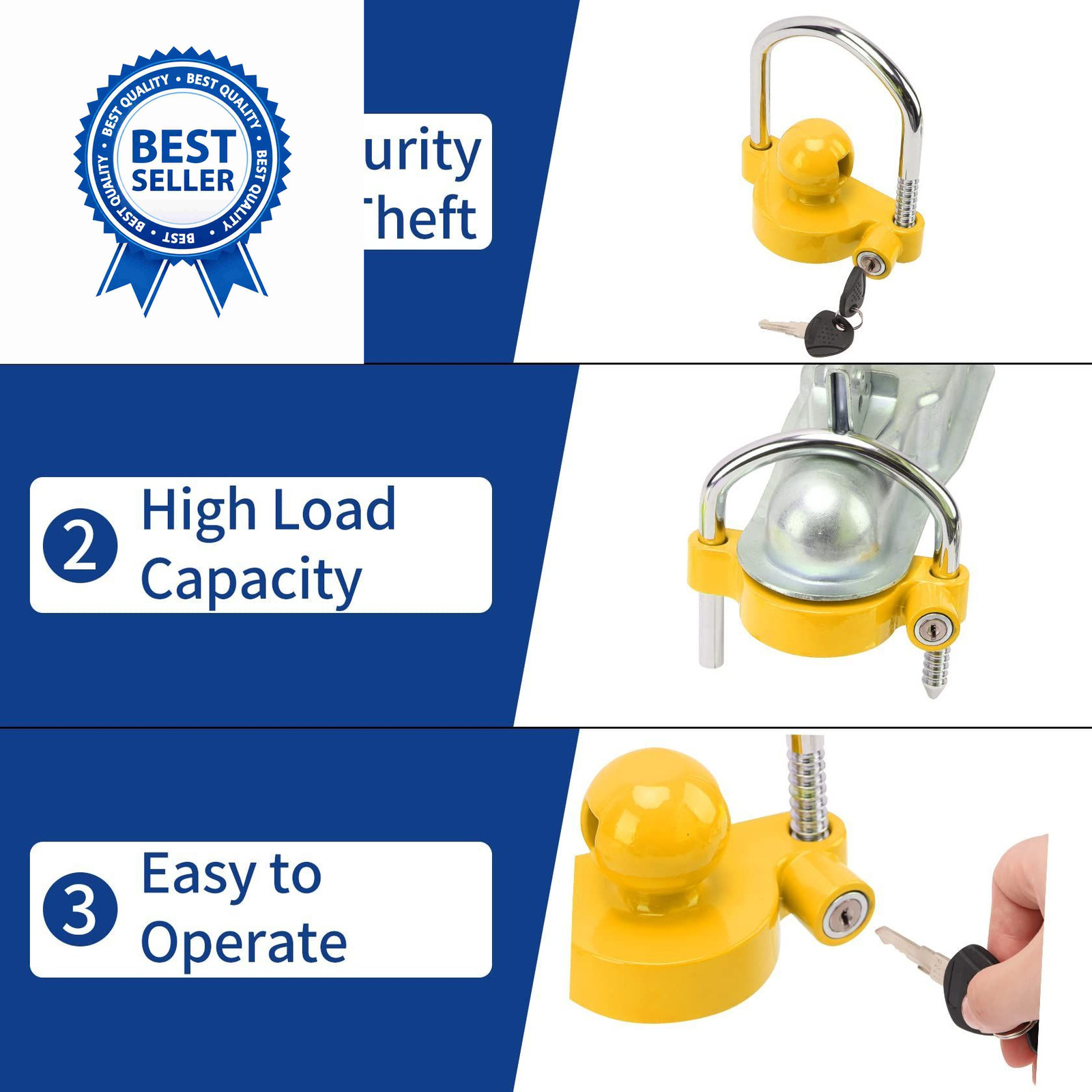 METOWARE Keyed Alike Trailer Coupler Lock 2 PACK Alike, Yellow 2 Pack