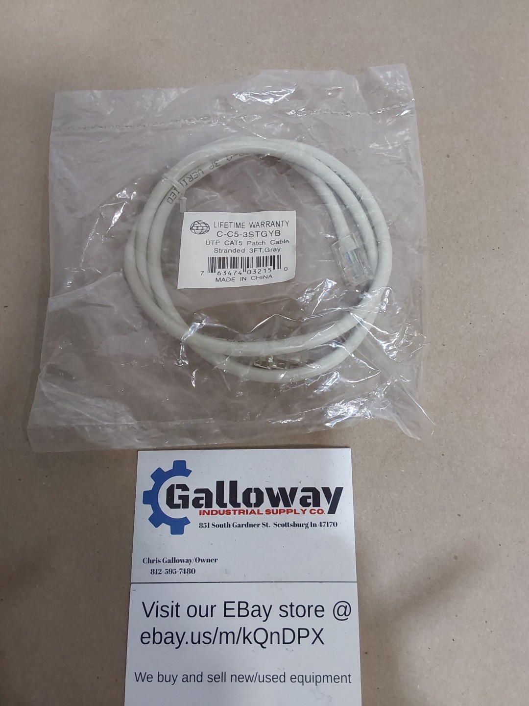CAT5 PATCH CABLE 3FT STRANDED C-C5-3STGYB
