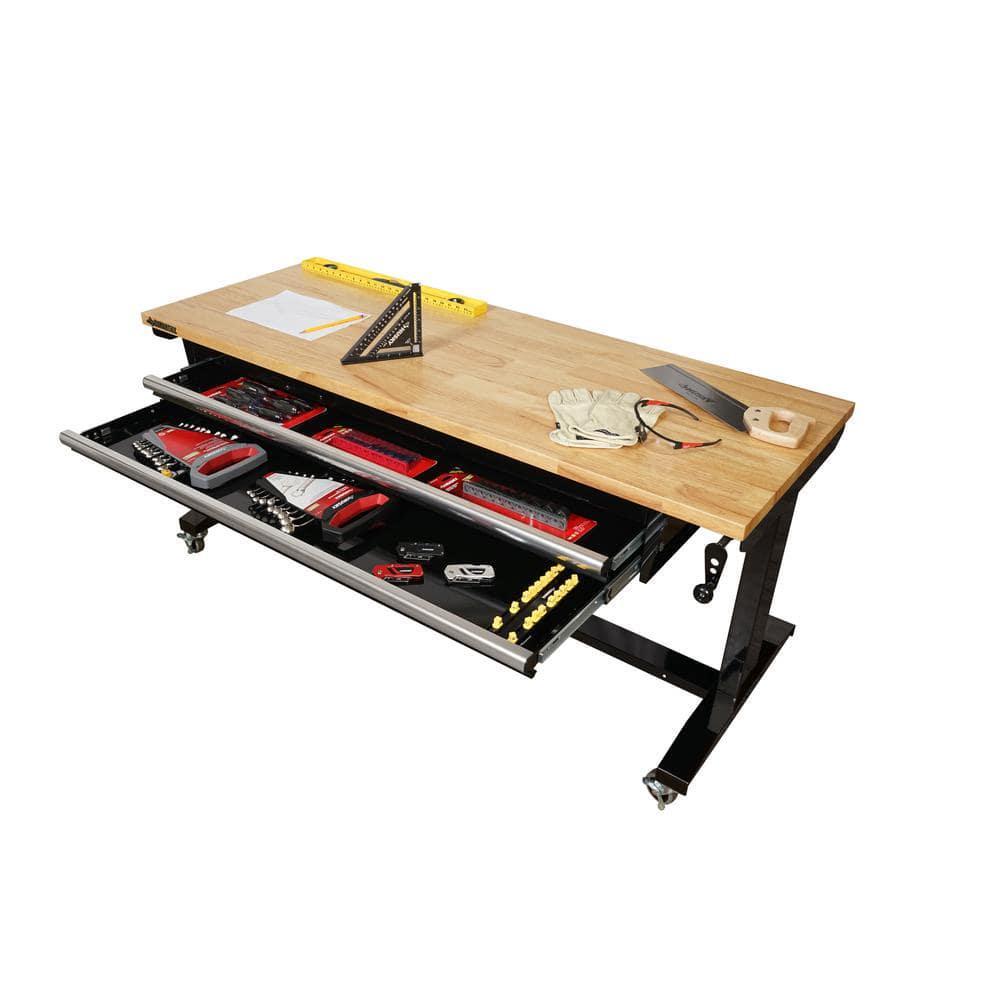 Workbench Table 62 in. Adjustable Height 2-Drawers Black Home Office Workstation