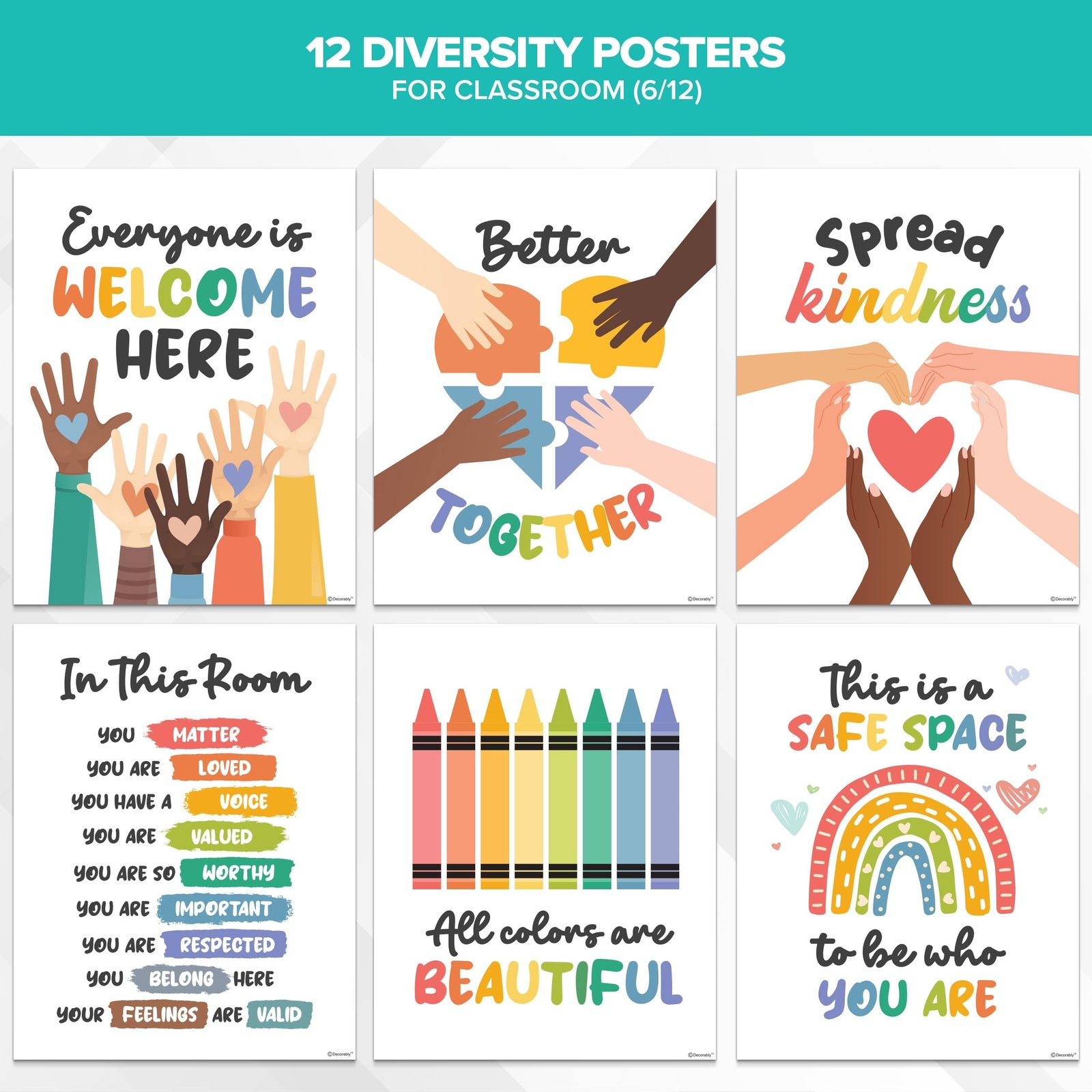 Decorably Diversity Posters for Classroom - 12 Inclusion Posters for Classroo...