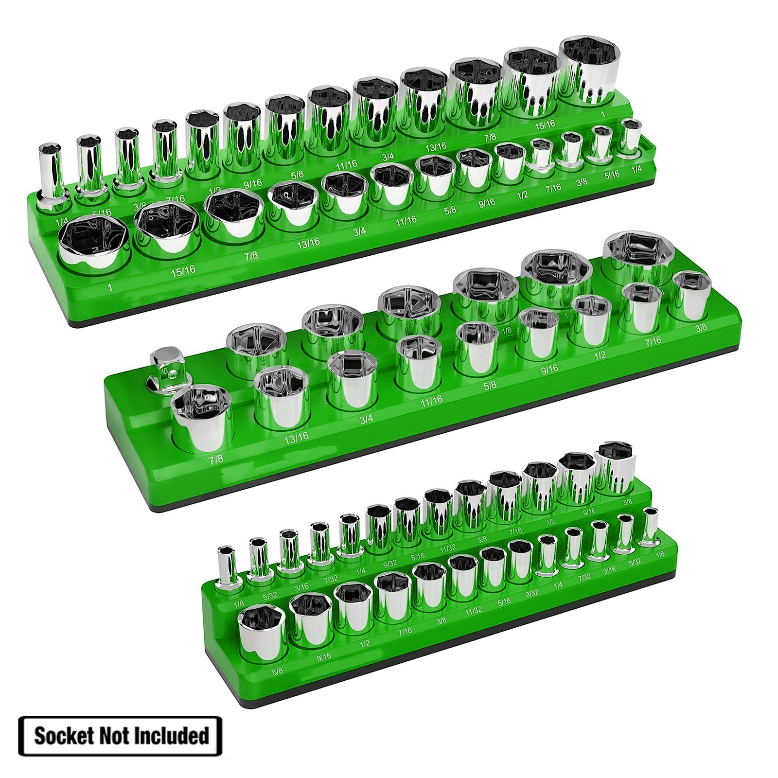 3PCS Magnetic Socket Organizer Socket Green 1/4 3/8 1/2" Drive Socket Holder