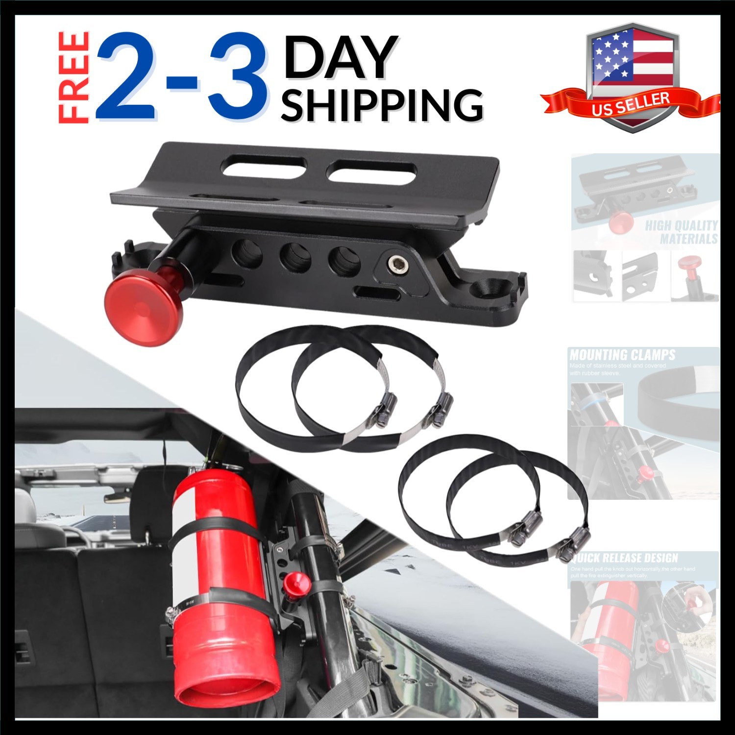 Aluminum Quick Release Roll Bar Fire Extinguisher Mount Holder Compatible wit...