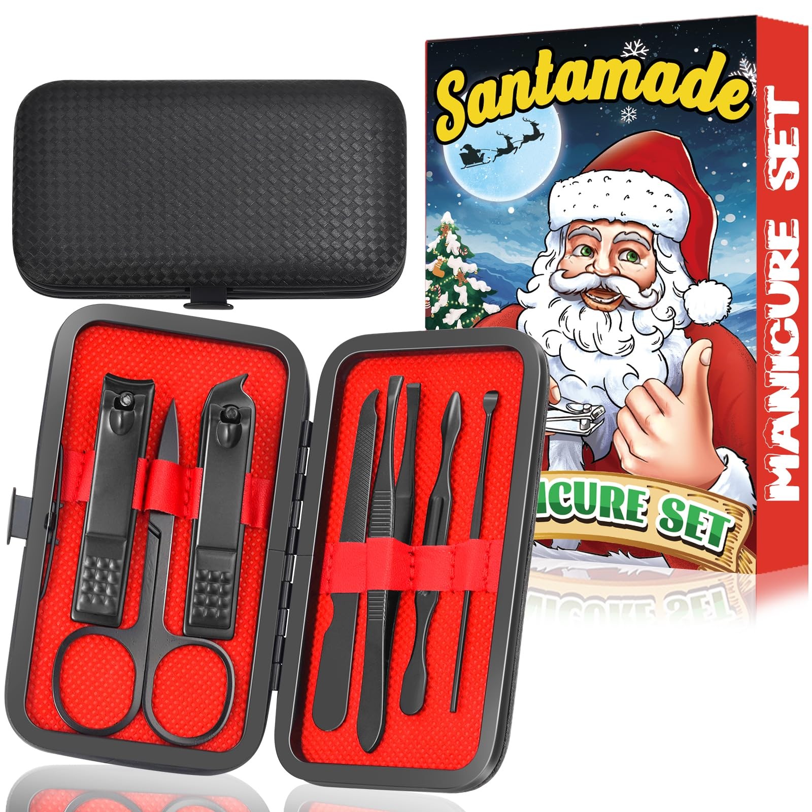 Stocking Stuffers, Manicure Kit for Men Women, 7 PCS and Black