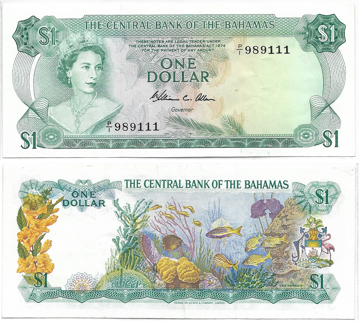 Bahamas 1974 1$ One Dollar Banknote Elizabeth II VF P-35a