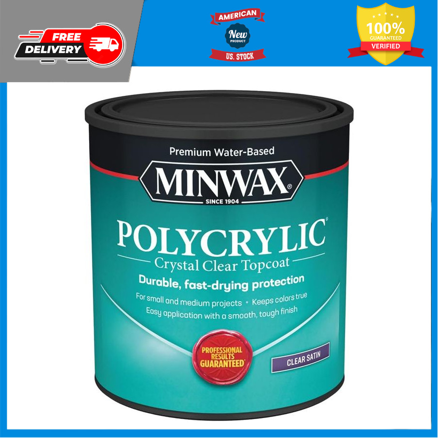 Minwax 63333 Clear Polycrylic Satin Finish - Water-Based Protective Coating