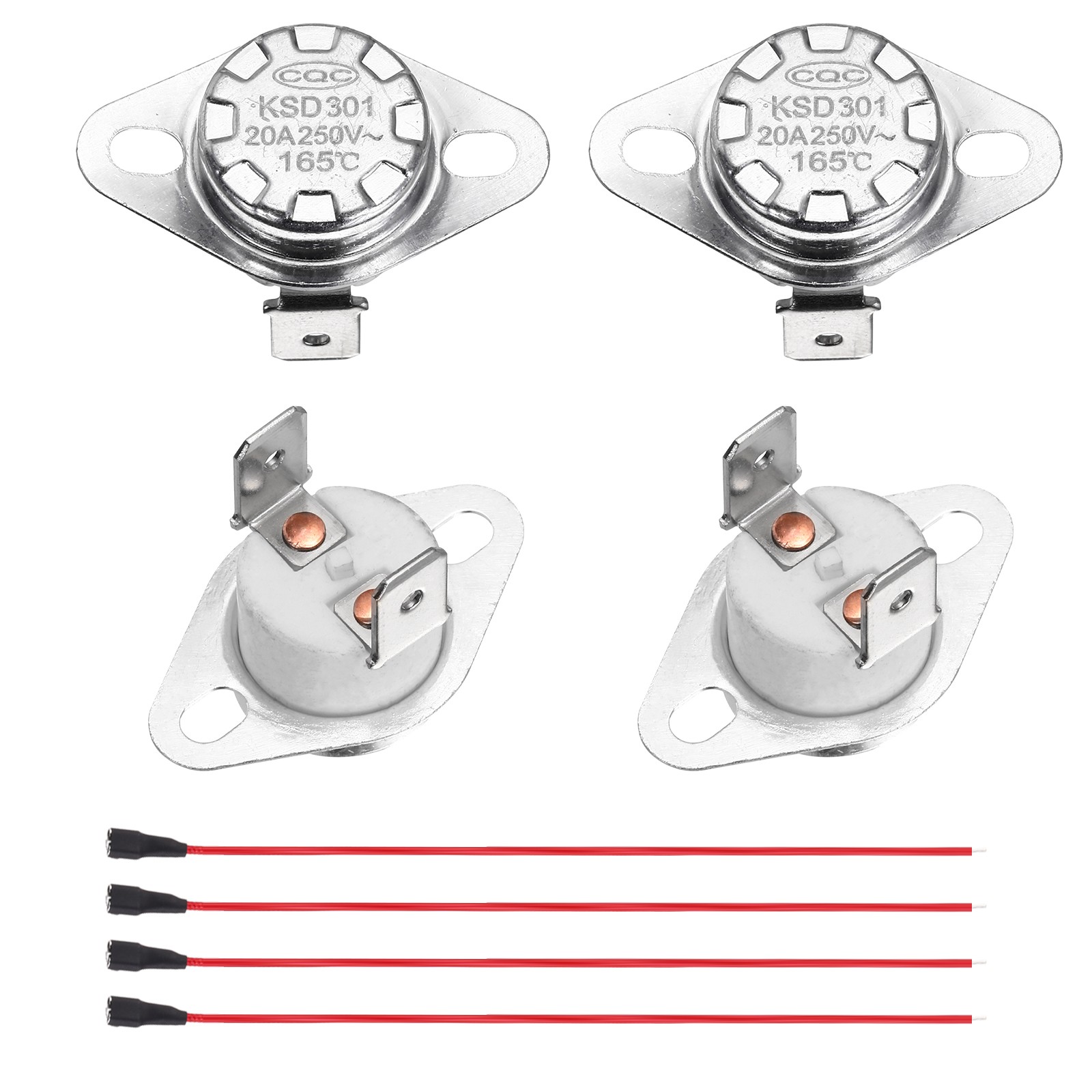 2 Pcs KSD301 Thermostat 165°C/329°F 20A N.C with Terminal Wire