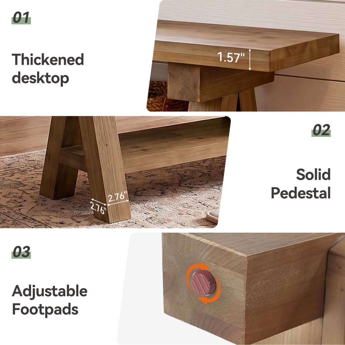 63" Solid Wood Entryway Bench, Dinning Bench with Open Storage for Dining Room