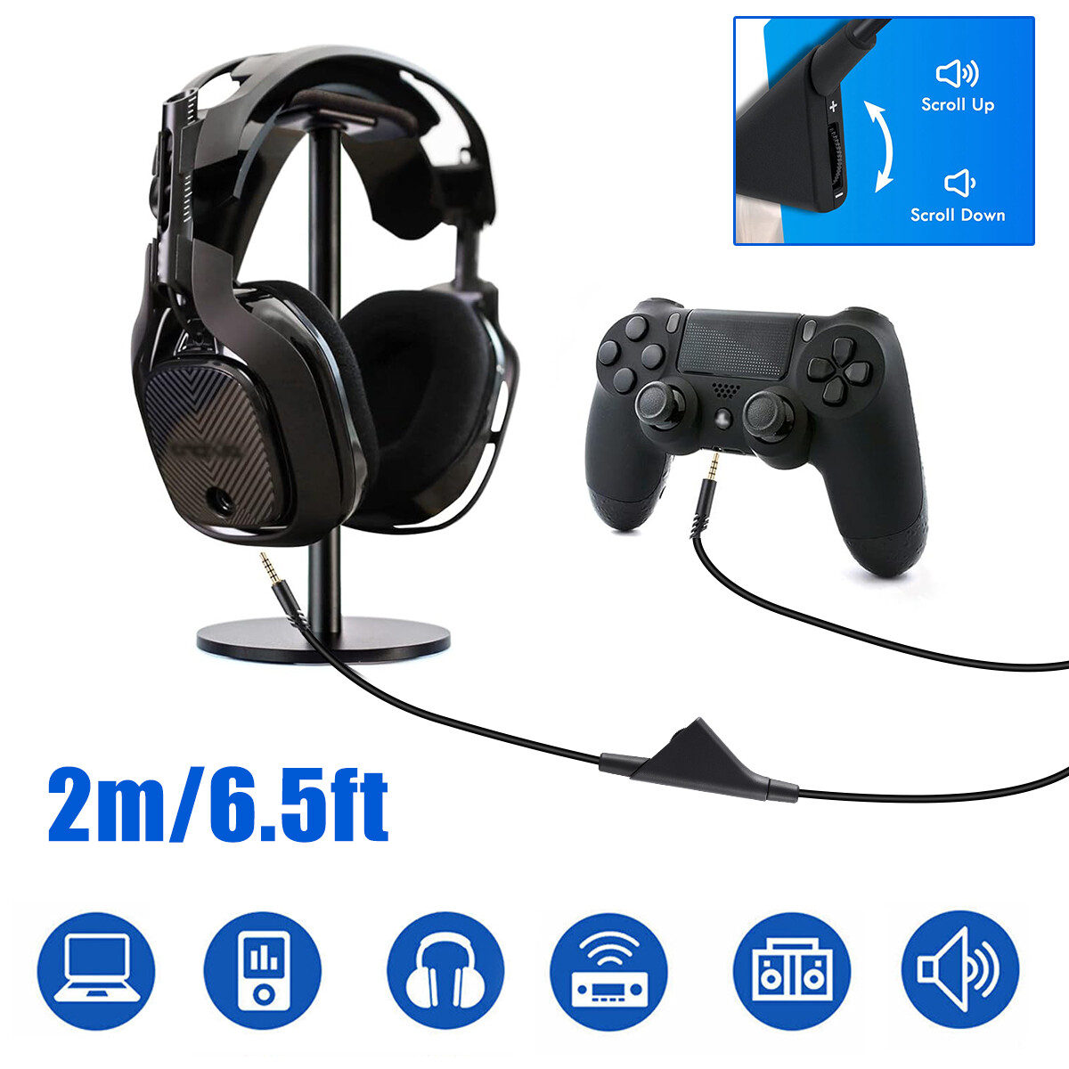 2X Replacement Audio Cable Cord Volume Control for Astro Gaming Headset A10 A40