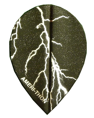 Dart Flights- 5 Black, Silver Lightning Teardrop Sets