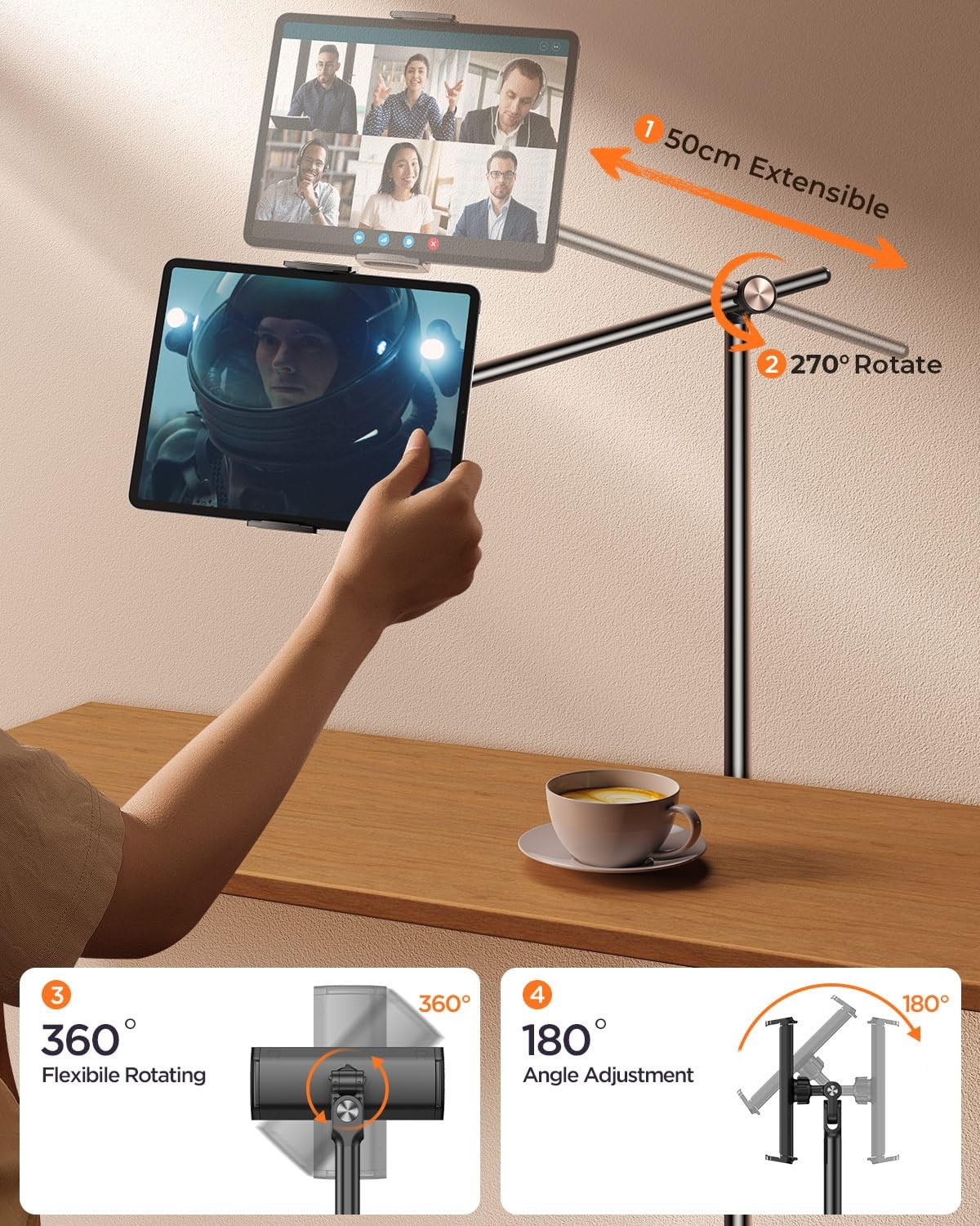 DIMONCOAT [Height-Adjustable & 360° Rotation Tablet Floor Stand Stable Base,...