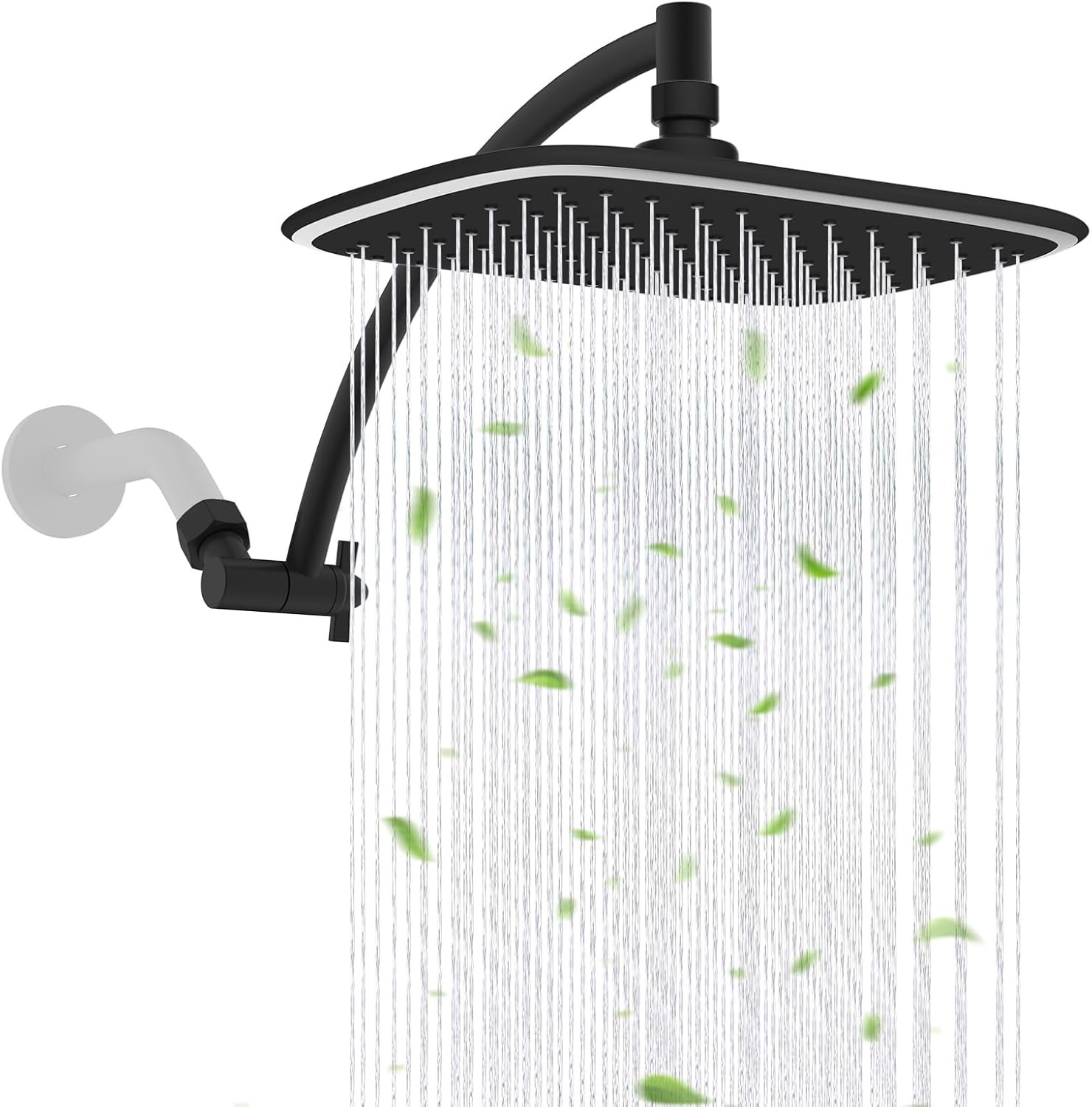 Black Rain Shower Head with 12" Shower Extension Arm, 10" High Pressure Boosting