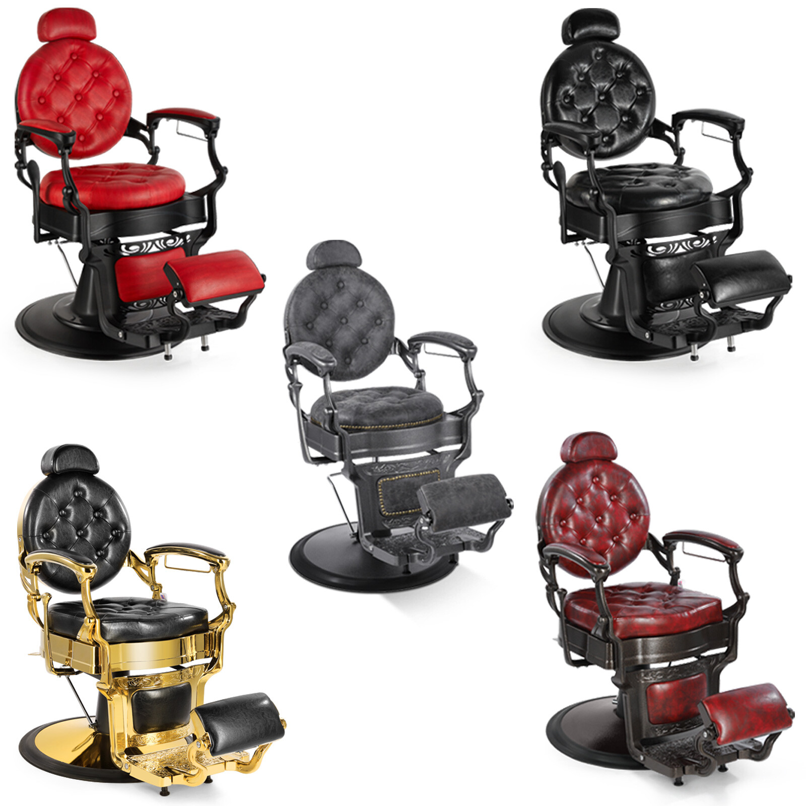 All Purpose Heavy Duty Hydraulic Recliner Barber Chairs Beauty Salon Black Red