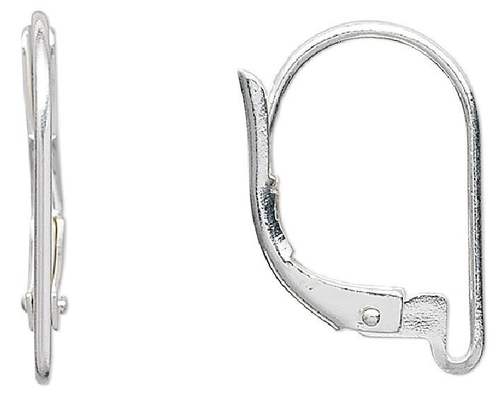 Ear Wire, Silver Plated Brass 16mm Plain Leverback Earrings with Loop