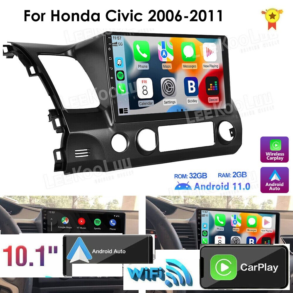 Apple CarPlay Android 13 Car Stereo Radio GPS WiFi For Honda Civic 2006-2011 A-