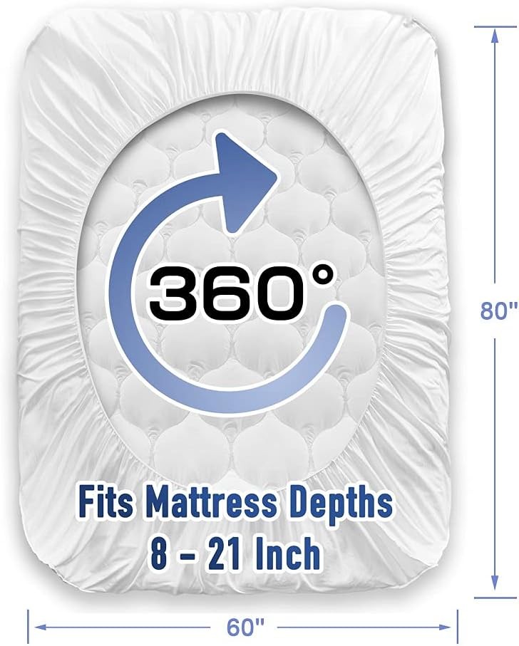 MATBEBY Queen Size Mattress Pad - Cooling Queen, White - Curvy Pattern