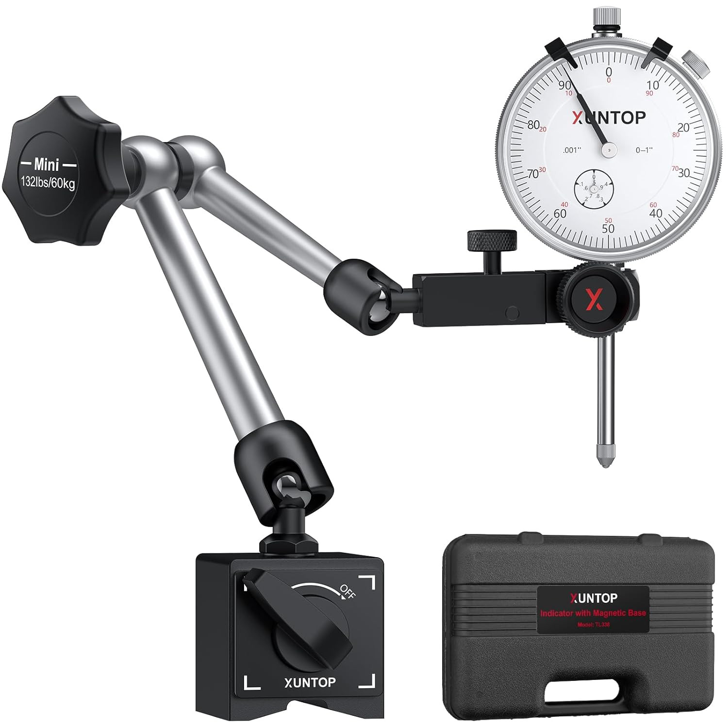 Dial Indicator 1Inch/0.001Inch with 132Lbs/60Kg Magnetic Base,Imperial Dial Test