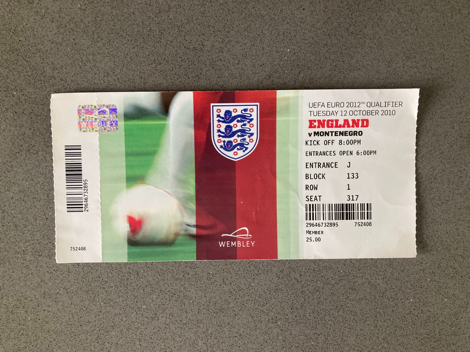 England v Montenegro 2010 Match Ticket
