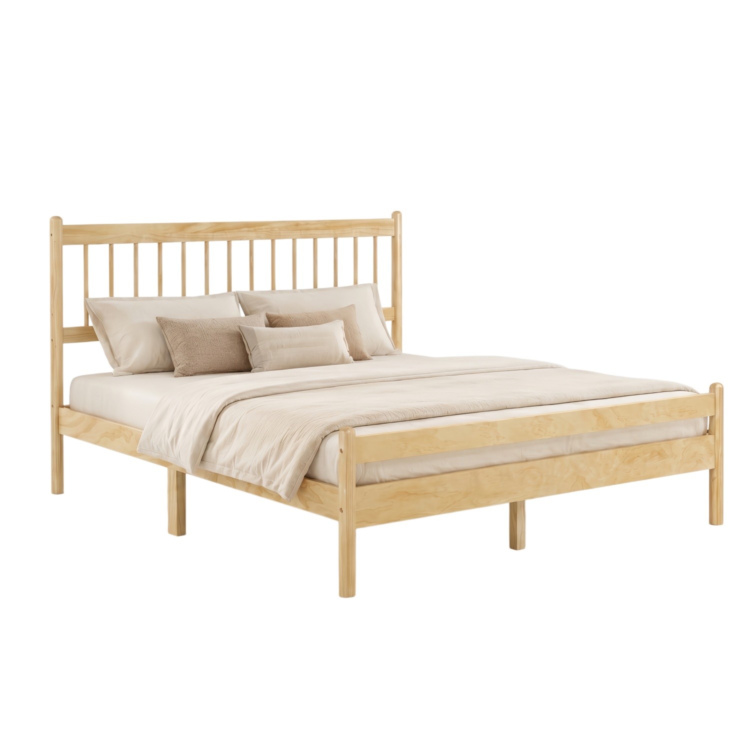 Queen Size Solid Wood Bed Frame w/ Headboard & Footboard No Box Spring Needed