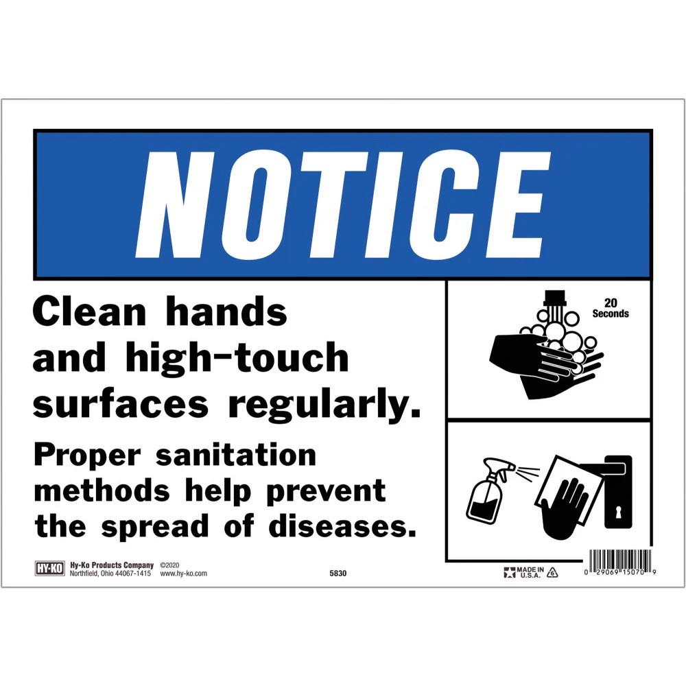 Hy-Ko™ Notice Clean Hands Sign 10" x 14" (5 pcs.)