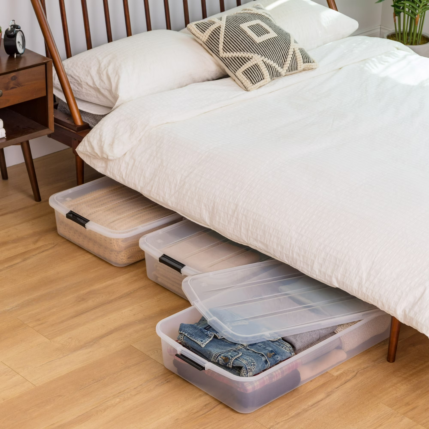 3 Pack IRIS USA 50 Qt Under Bed Storage Bins Clear with Latching Lids