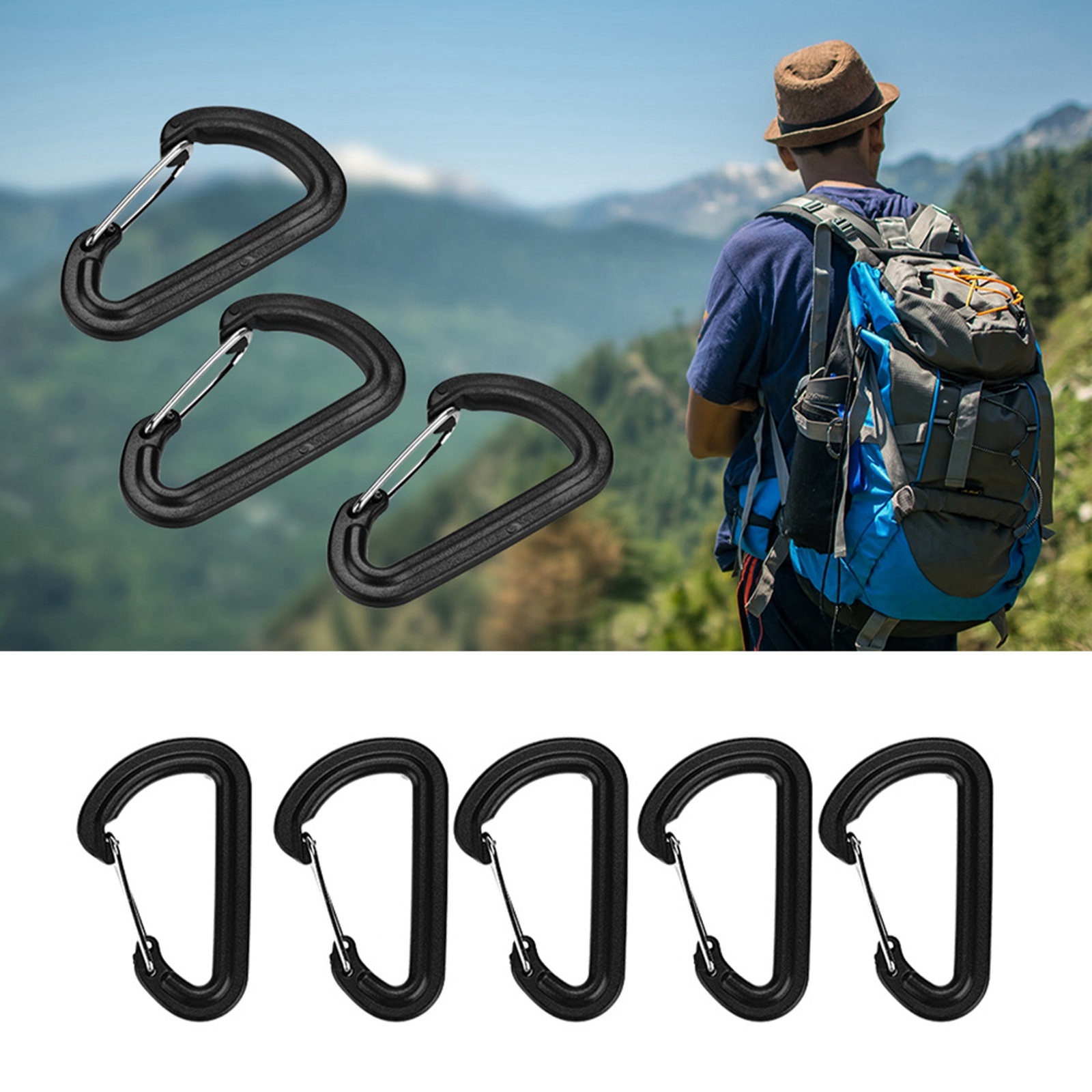 20Pcs Plastic Carabiner Climbing Hiking Locking Buckle Key Ring Outdoor FA
