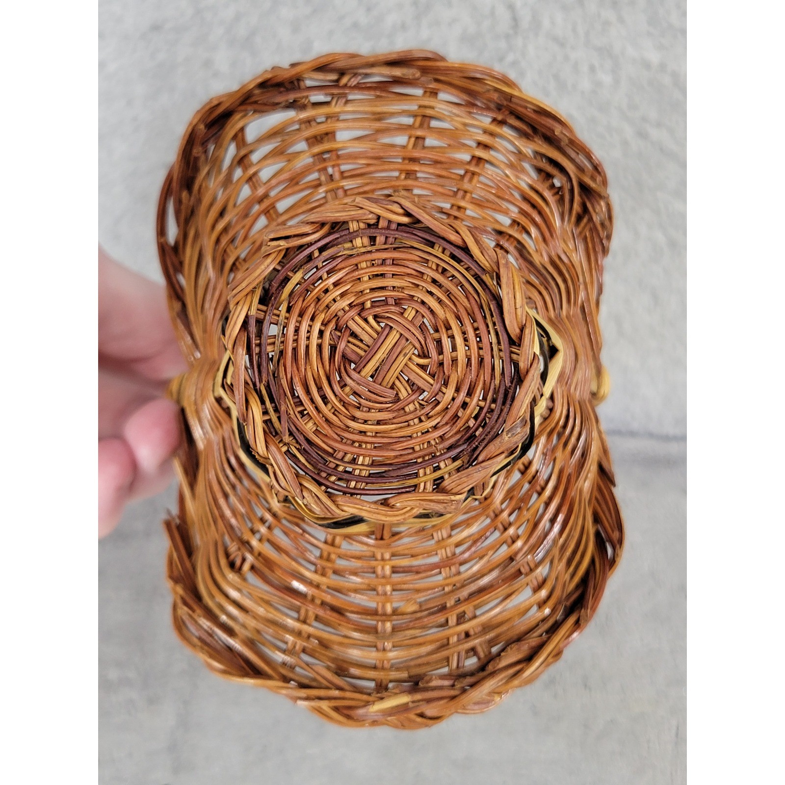 Small Wicker Basket Decorative Handle Farmhouse Rustic Tabletop Decor