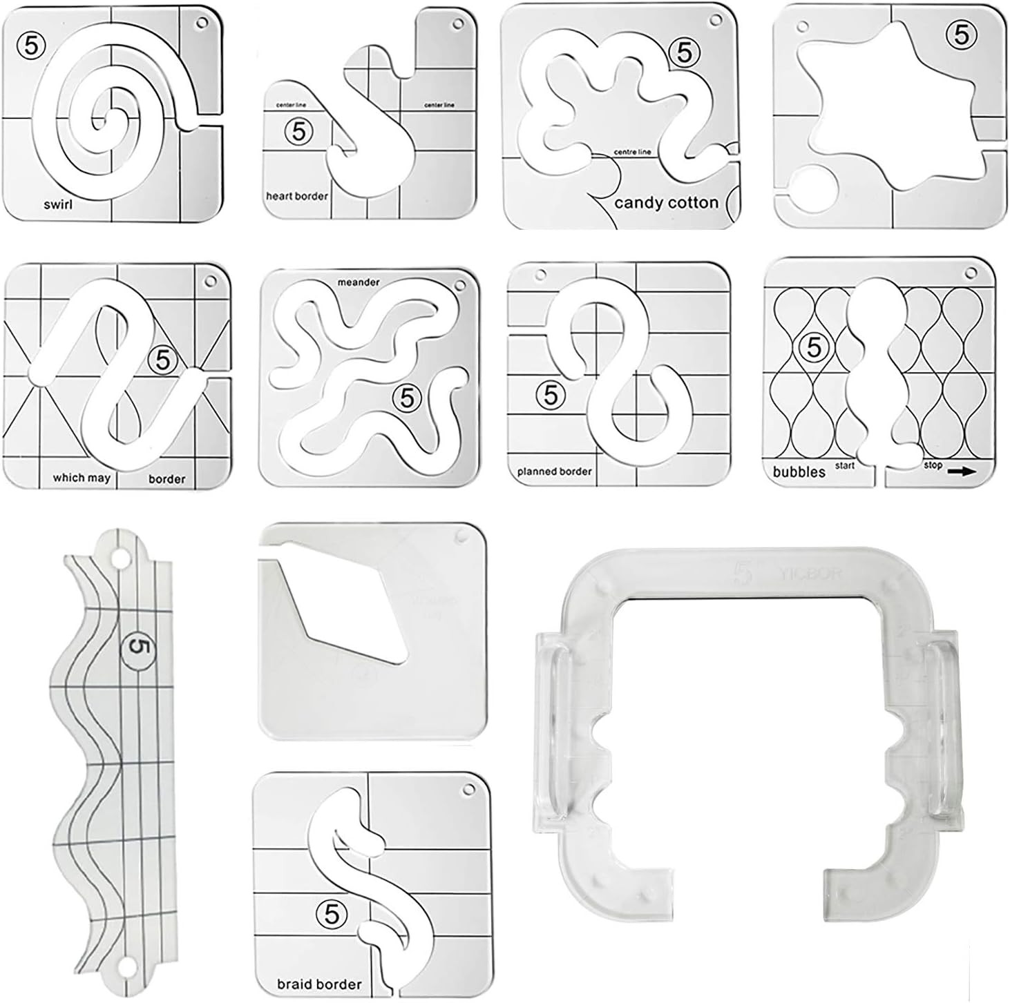YICBOR Free Motion Quilting Template Set with Quilting Frame for Domestic Sewing