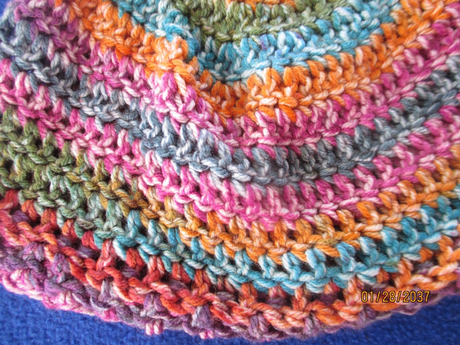 Lady's Crochet Beanie Hat Multicolored AQUA, PURPLE, ORANGE RED Acrylic Adult Sz