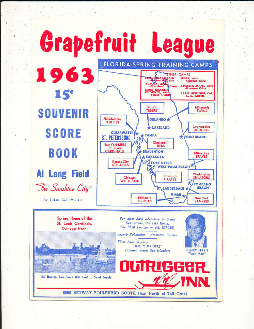 1963 St Louis Cardinals vs Philadelphia Phillies Spring Training Program bxprog