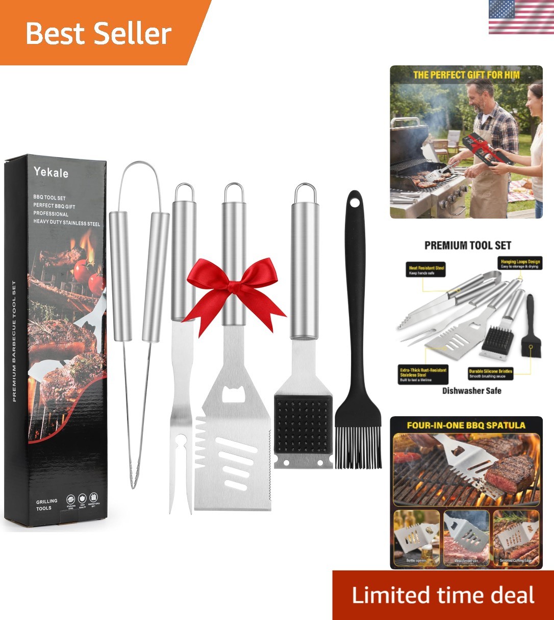 5-Piece BBQ Grill Accessories Set - Stainless Steel, Safe & Durable