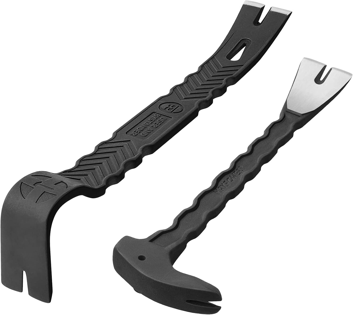 2Pcs Pry Bar Set, Heavy Duty Flat Pry Bar 15-Inch and Claw Nail Puller 12-Inch,