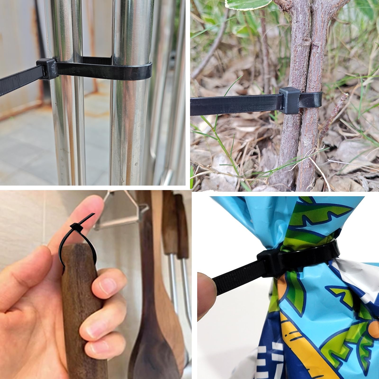 Black Zip Ties Assorted Sizes 4+6+8+10+12-Inch，600PCS Multi-Purpose Self-Locking