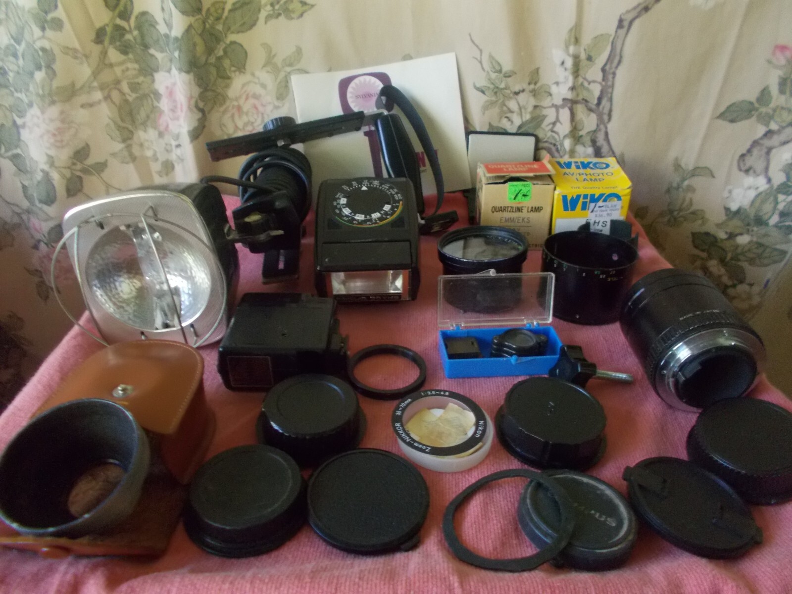 Photography, Lenses, Caps & Various Parts Lot. FOR PARTS Sun Gun ll