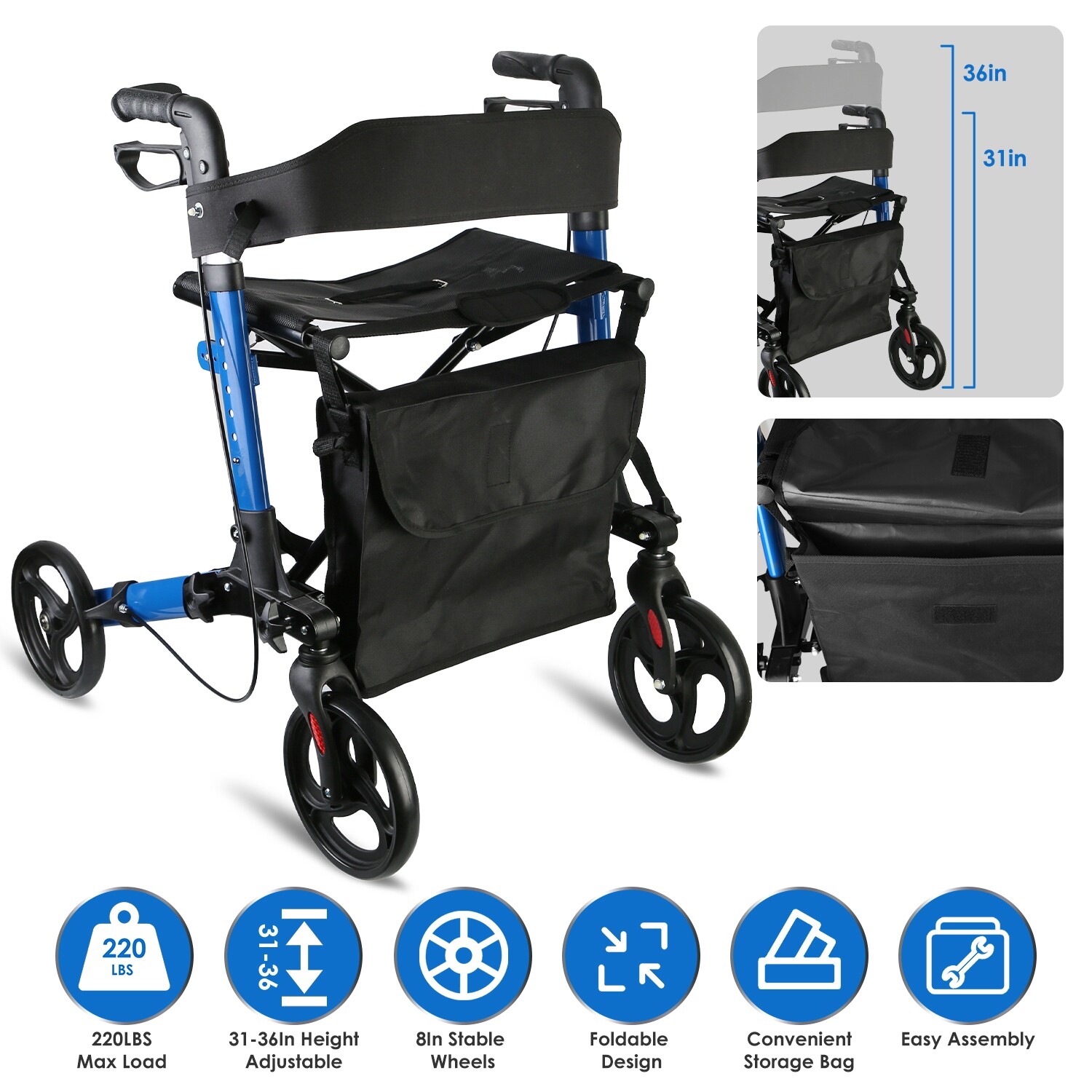 Rollator Walker & Seat Backrest Garden Rolling Walker Outdoor Rolling Walker