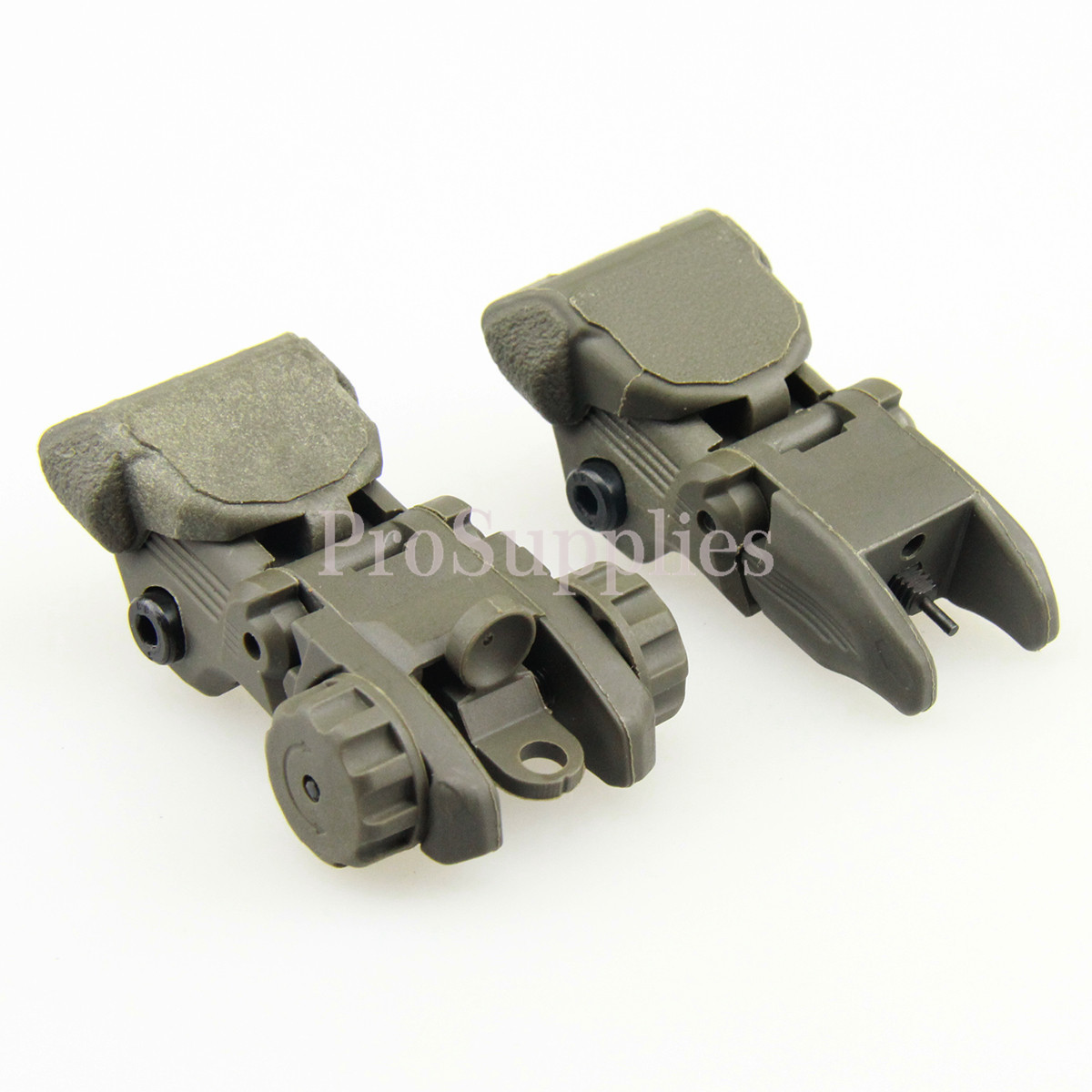OD Green Polymer Flip Up Folding Auto Deploy Front & Rear BUIS Back Up Sight Set