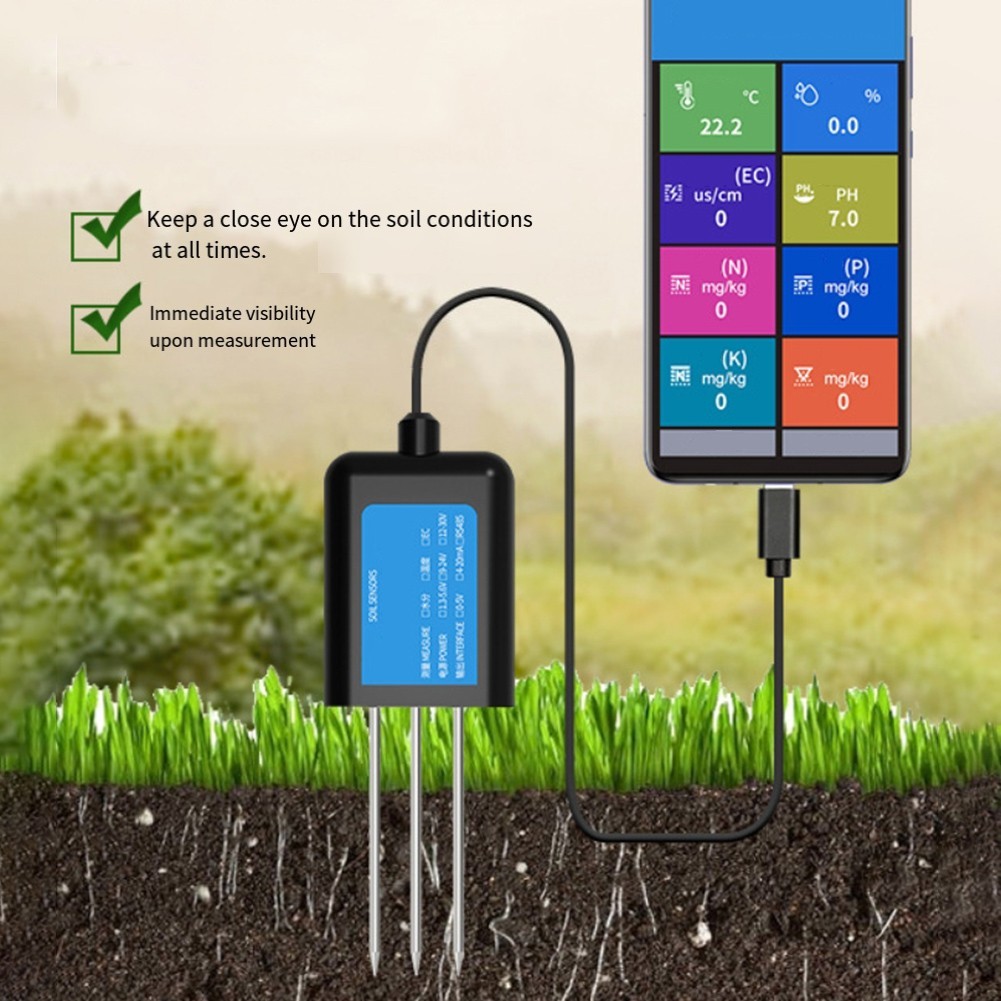 USB Soil Sensor for Soil Analysis - Moisture Temp Conductivity A B C D