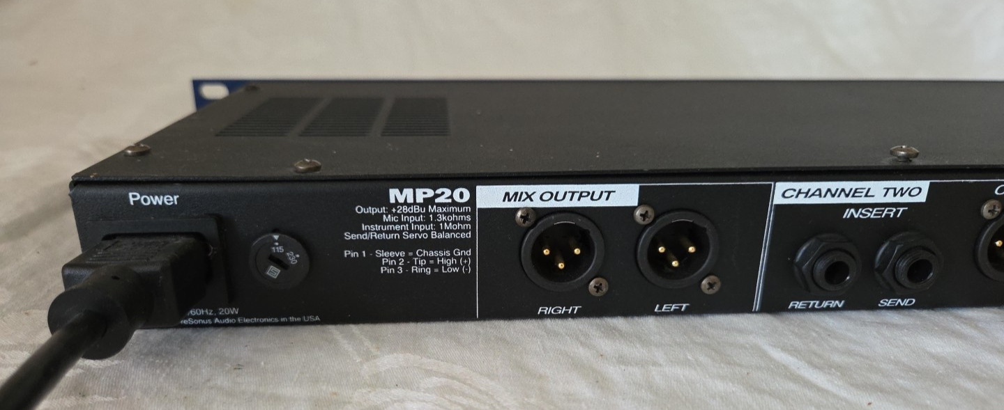 Presonus MP20 Two Channel Microphone Preamp USA - Rack Mount - Tested & Working