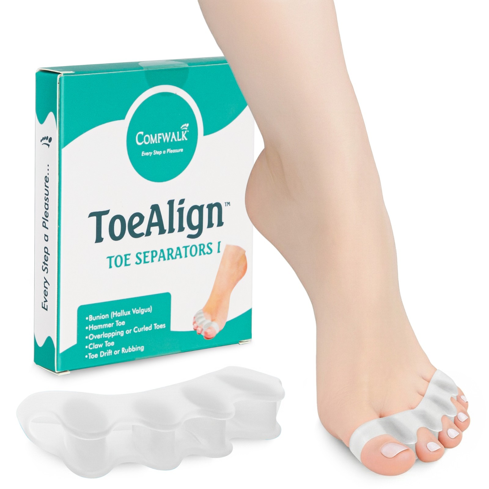 Comfwalk® ToeAlignTM – Toe Separators & Bunion Corrector for Men & Women –