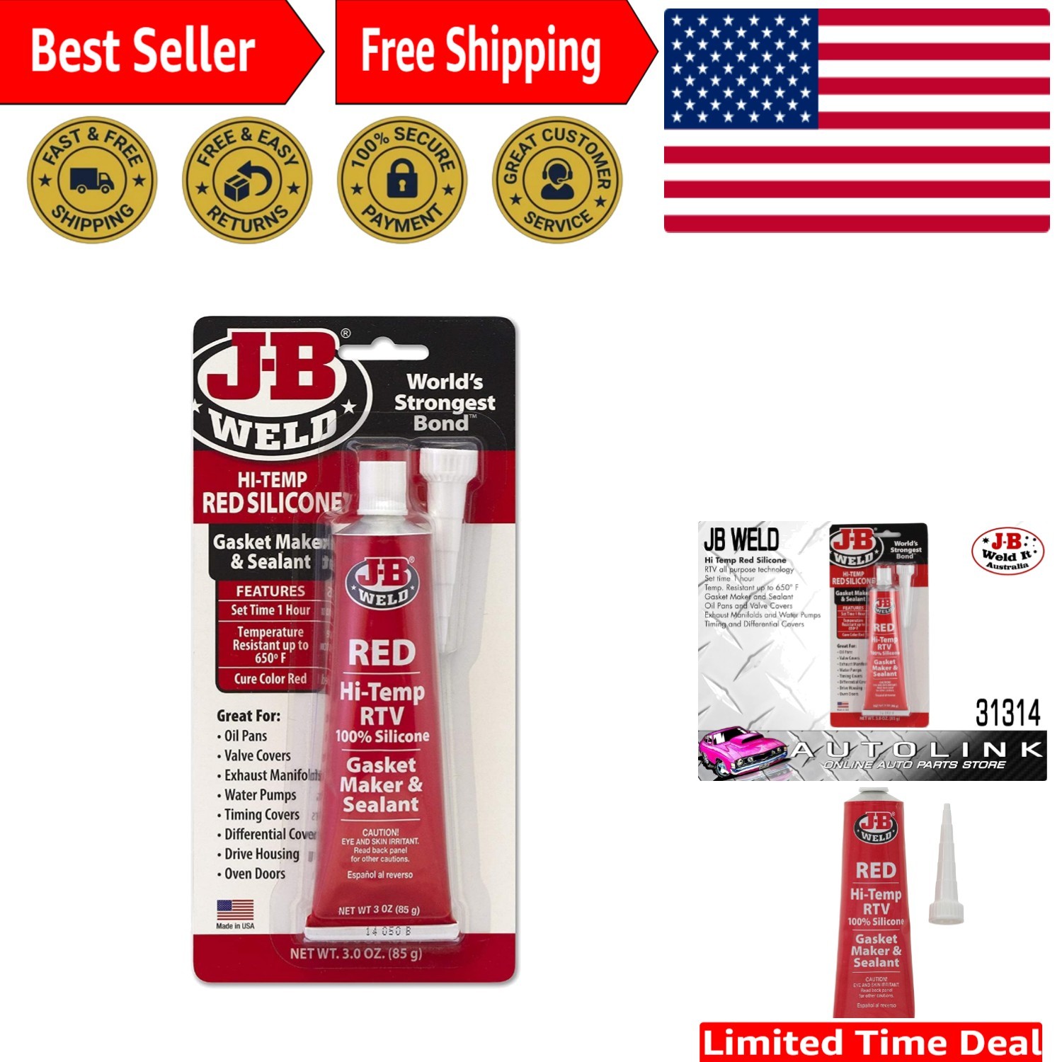 3 oz High Temperature Silicone Gasket Maker - Strong, Crack Resistant Sealant