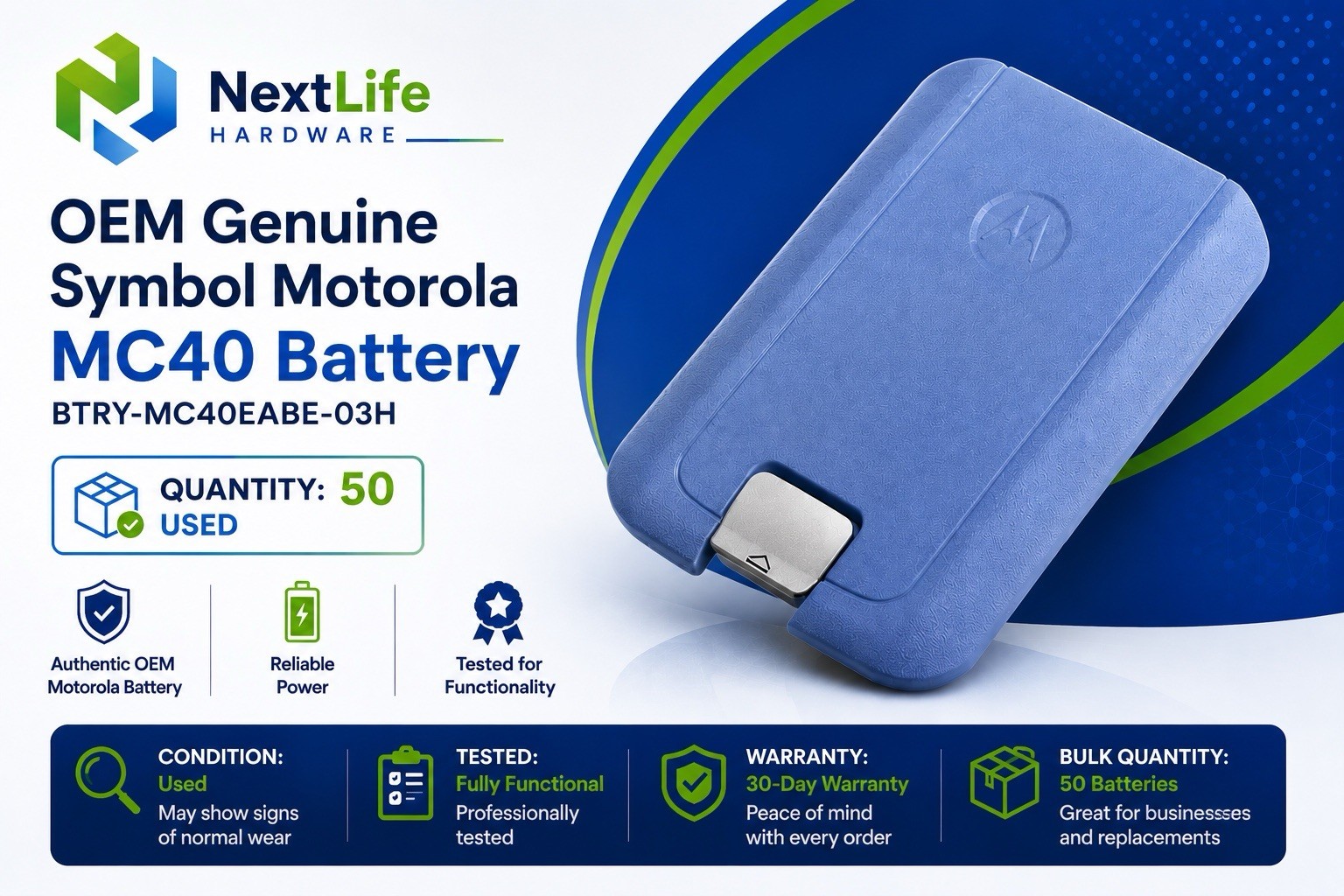 Genuine Symbol Motorola MC40 MC40C MC40N0 Battery 82-160955-03 Tested