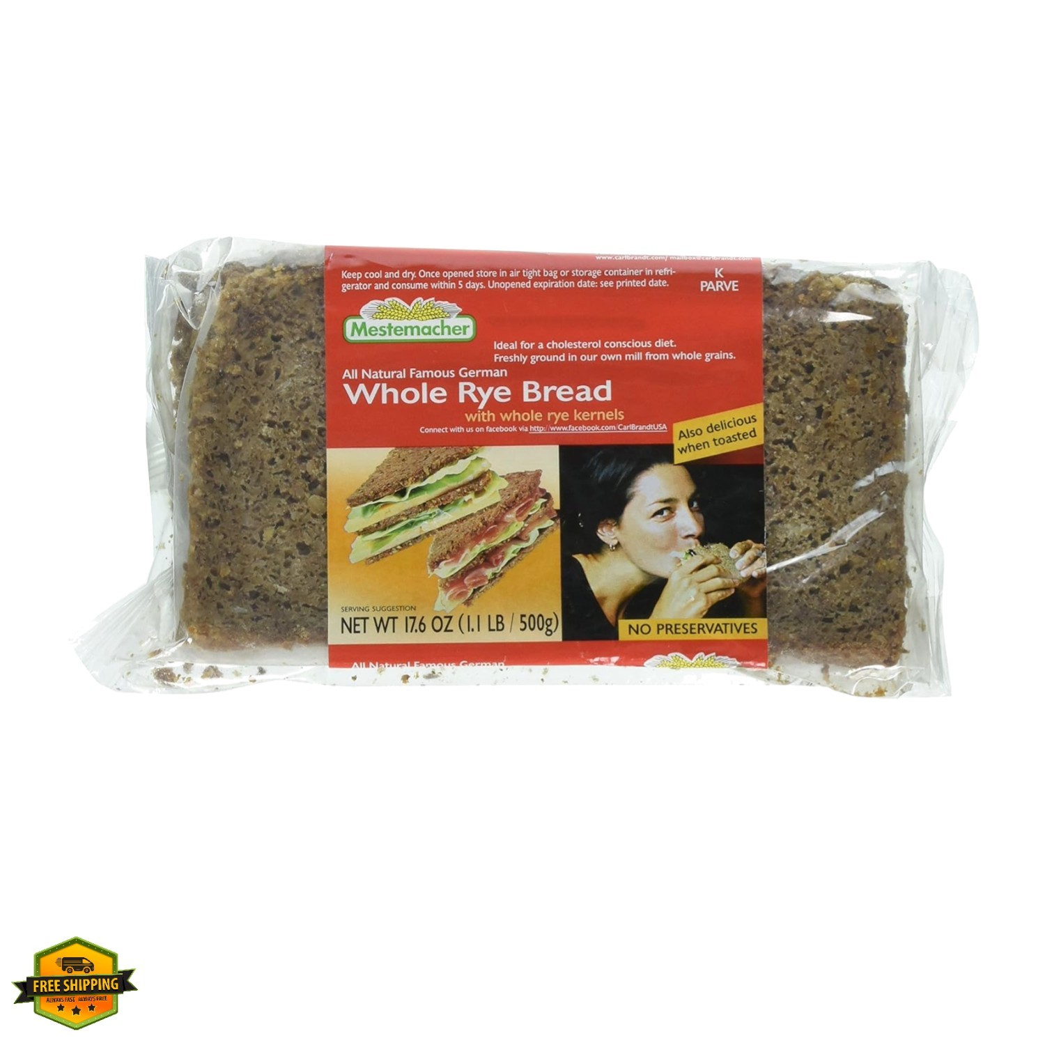 Bread Whole Rye, 17.6 Ounce