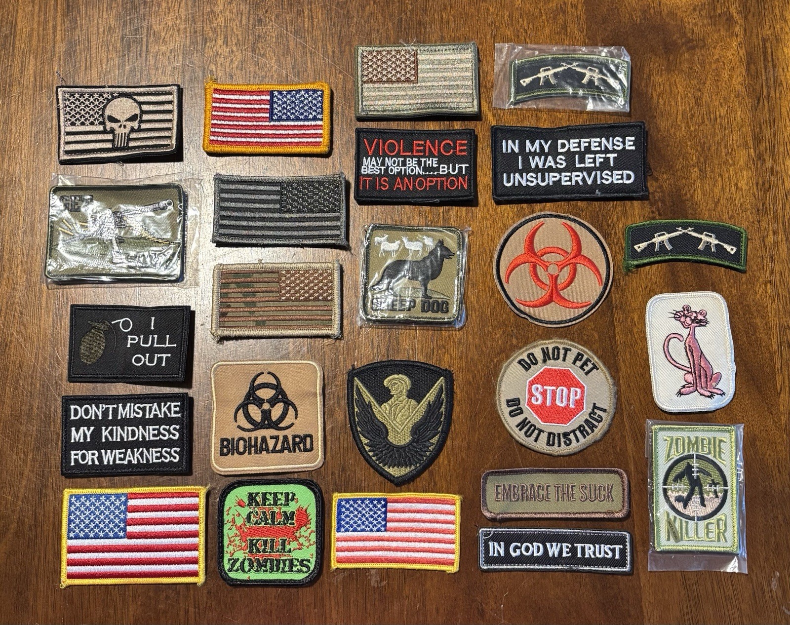Lot Of 24 Patches For Jackets Motorcycle Patches American Flag Biohazard Etc