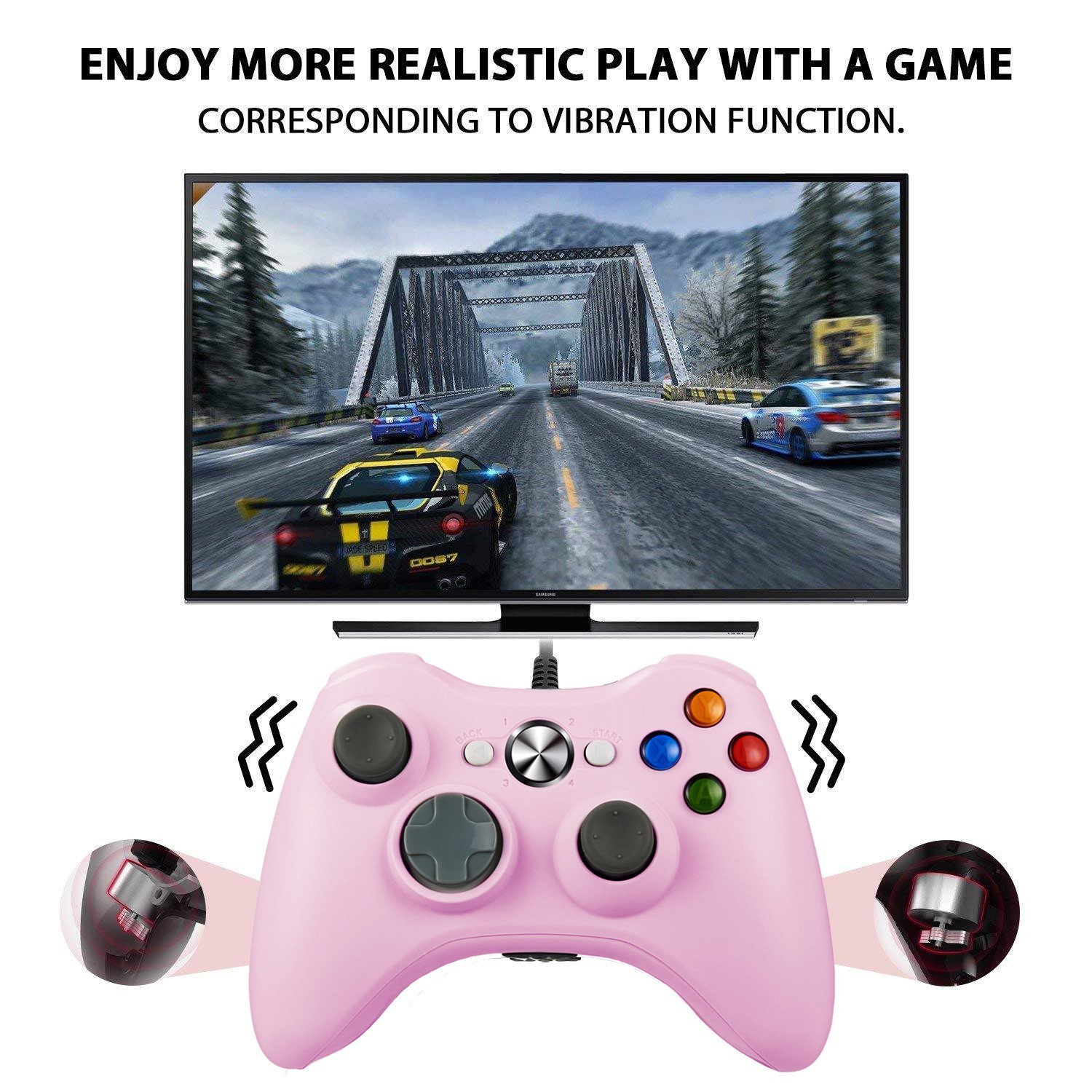 Pink Wired USB Game Controllers Joysticks for Microsoft Xbox 360 PC Windows 10 8